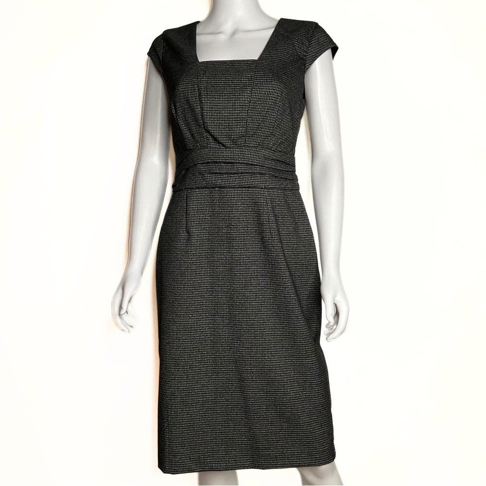 Banana Republic Houndstooth Gray Checker Sheath Dress Womens SZ 4 Cottagecore